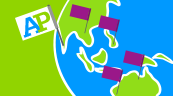 Illustration of globe with AP flags - AP Around the World