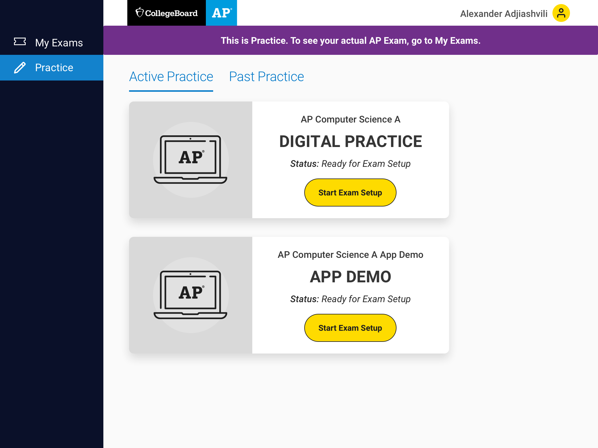 Students will have two options to practice for each exam: an app demo that has fewer questions, and a digital practice that has more questions. 