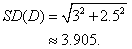 S D open parenthesis D close parenthesis equals square root of 3 squared plus 2.5 squared end root approximately equal to 3.905.